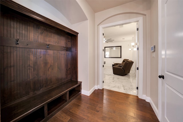 mudroom featuring dark hardwood / wood-style flooring