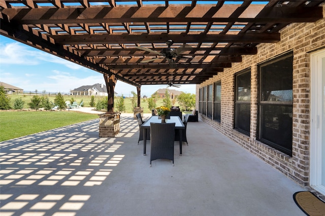 view of patio / terrace featuring a pergola and ceiling fan