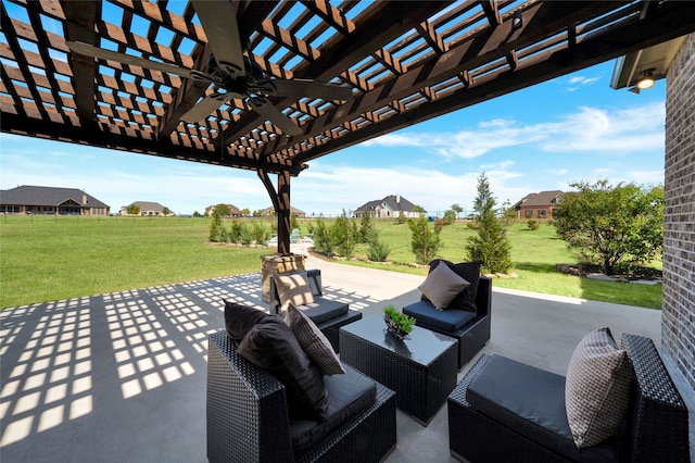 view of patio / terrace with a pergola and ceiling fan