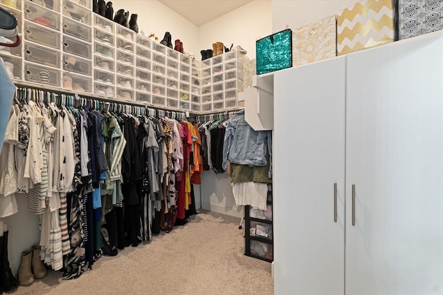 walk in closet with carpet flooring