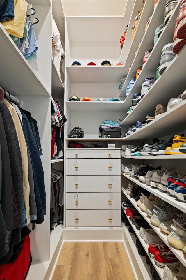 spacious closet featuring light wood-type flooring