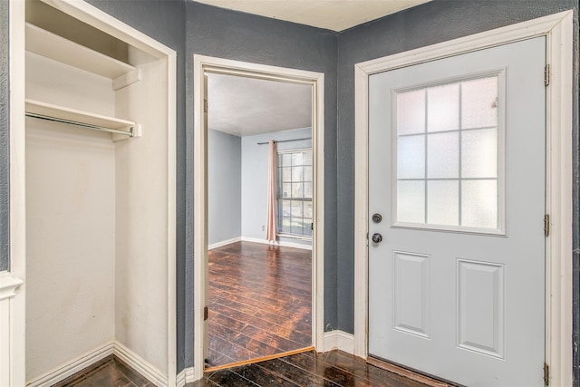 doorway featuring plenty of natural light and dark hardwood / wood-style flooring