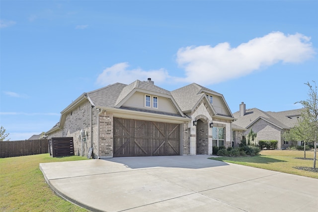 view of front of home featuring a garage and a front lawn