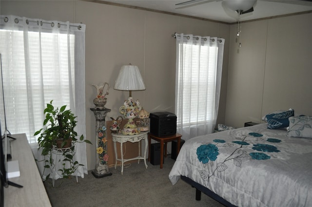 bedroom featuring ceiling fan and carpet floors