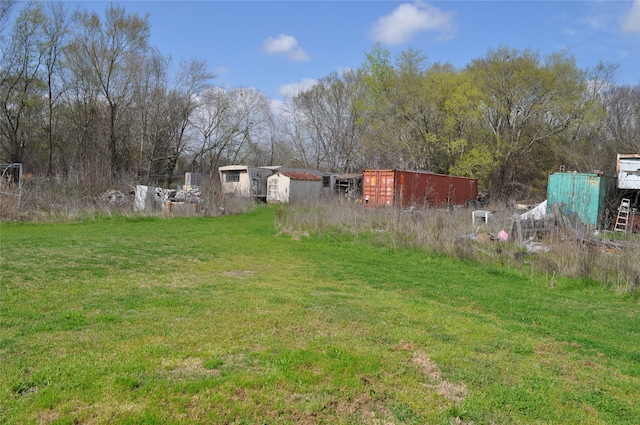 view of yard featuring a storage shed