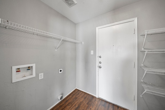 clothes washing area with washer hookup, hookup for an electric dryer, and dark hardwood / wood-style floors