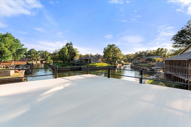 view of patio / terrace featuring a water view