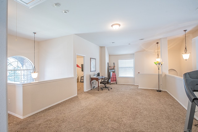 view of carpeted home office