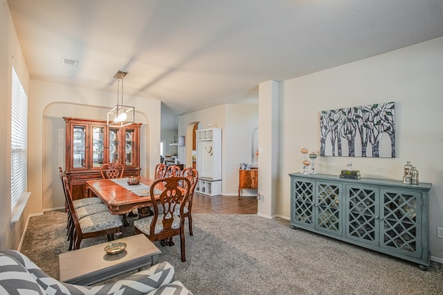 dining area with carpet floors