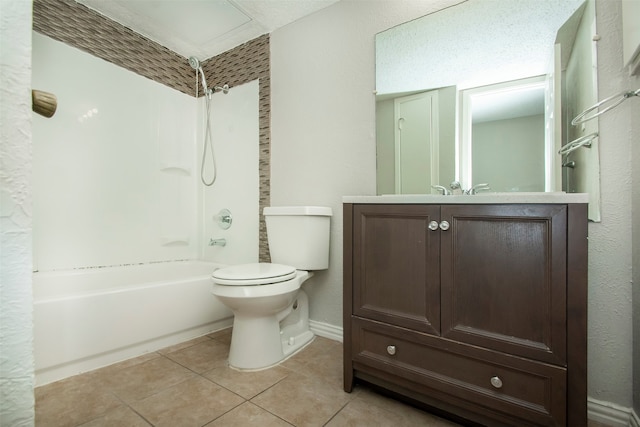 full bathroom featuring shower / bath combination, tile patterned floors, vanity, and toilet