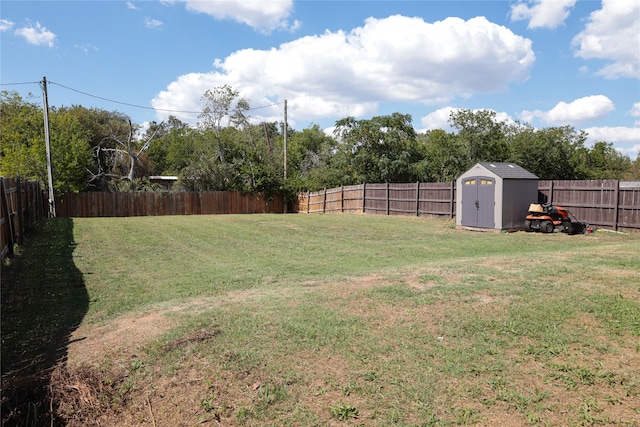 view of yard with a storage shed