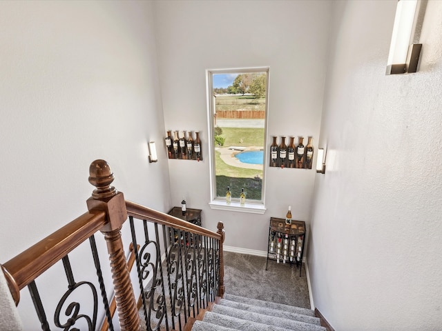 staircase featuring carpet flooring and a healthy amount of sunlight