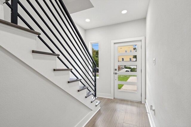 entrance foyer featuring wood-type flooring