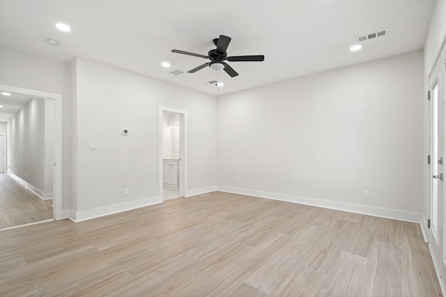 2507 Crossman Ave, Dallas, TX 75212 - unfurnished room with a ceiling fan, baseboards, light wood-style floors, a smoke detector, and recessed lighting