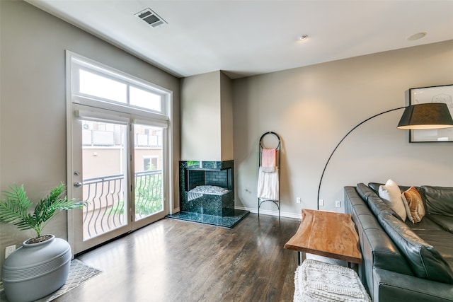 interior space with dark hardwood / wood-style flooring