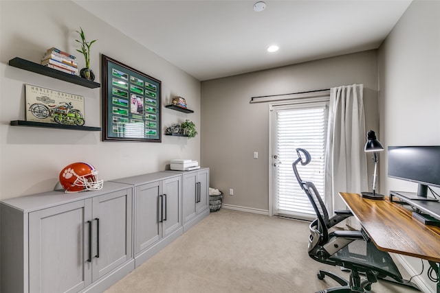 view of carpeted home office