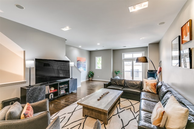 living room with hardwood / wood-style floors