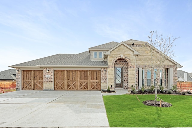 view of front facade featuring a garage and a front lawn