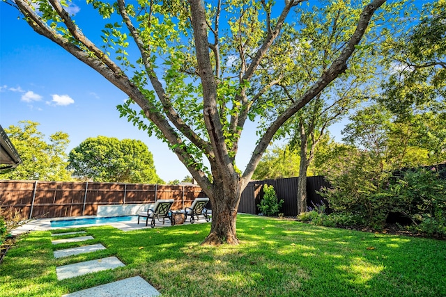 view of yard featuring a fenced in pool