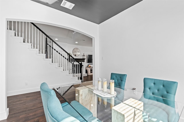 sitting room with dark hardwood / wood-style flooring