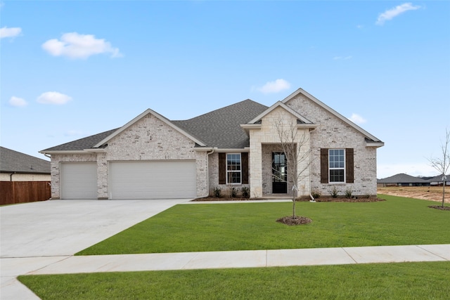 view of front of house with a garage and a front lawn