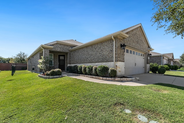 view of front facade with a front lawn and a garage