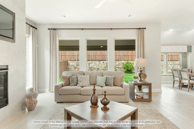 living room featuring light hardwood / wood-style flooring