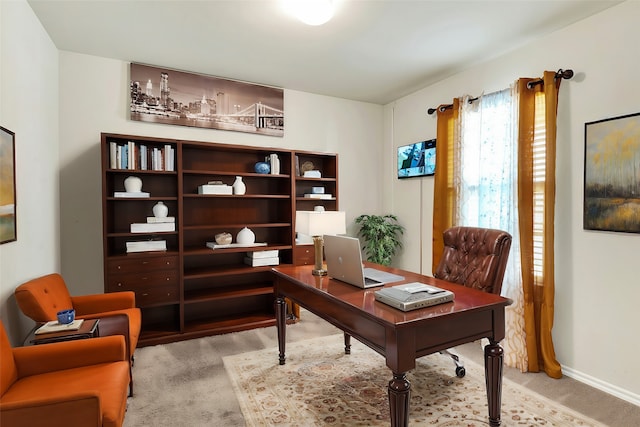 view of carpeted home office