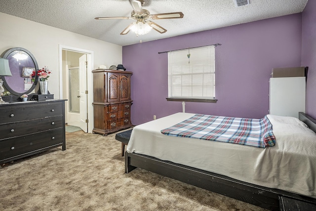 11678 S State Highway 121, Trenton, TX 75490 - bedroom featuring a textured ceiling, light carpet, ceiling fan, and ensuite bath