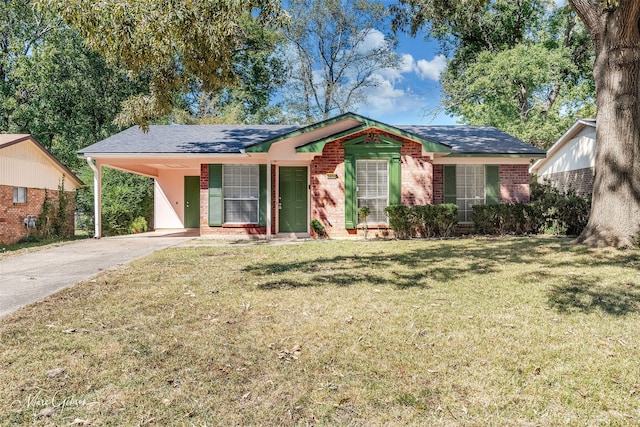 ranch-style home with a carport and a front yard