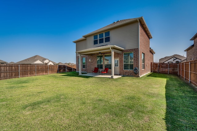 3604 Hidden Hollow Dr, Grand Prairie, TX 76065 - back of house featuring a patio, brick siding, ceiling fan, and a fenced backyard