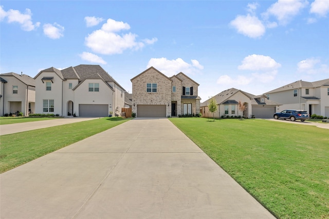 view of front facade featuring a front yard and a garage