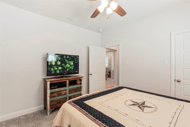 bedroom featuring ceiling fan and carpet flooring