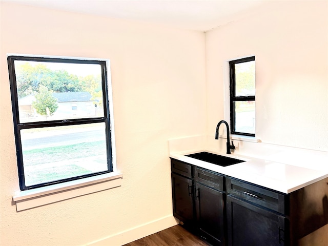 interior space with dark hardwood / wood-style floors and sink