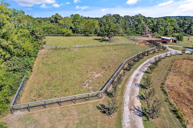 bird's eye view with a forest view and a rural view