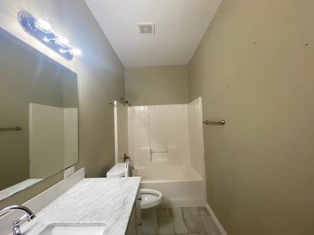 full bathroom featuring shower / tub combination, vanity, and toilet