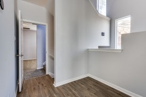 hall with dark hardwood / wood-style flooring