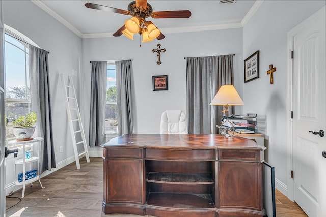 555 Mastadon Way, Weatherford, TX 76085 - office space featuring ceiling fan and ornamental molding