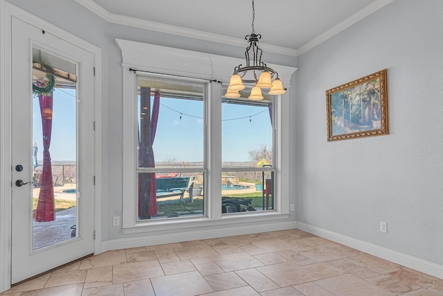 555 Mastadon Way, Weatherford, TX 76085 - unfurnished dining area with a chandelier and ornamental molding
