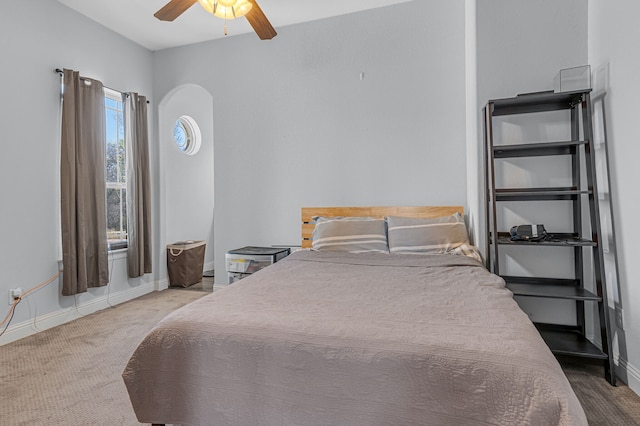 bedroom featuring carpet flooring and ceiling fan