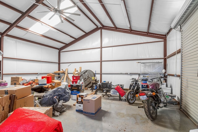 garage with ceiling fan