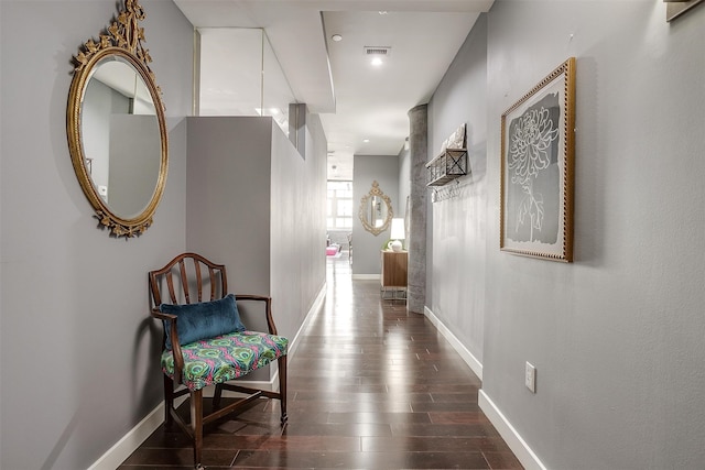 hall with dark hardwood / wood-style floors