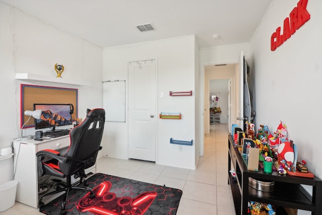 office area with light tile patterned floors