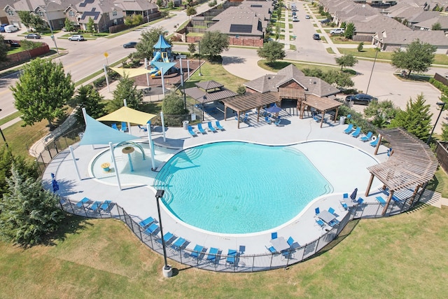 view of swimming pool featuring a gazebo, a patio, and a yard