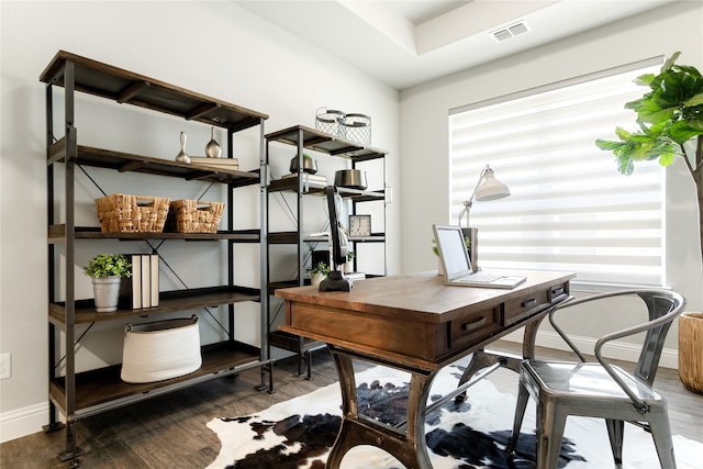 office space featuring hardwood / wood-style floors