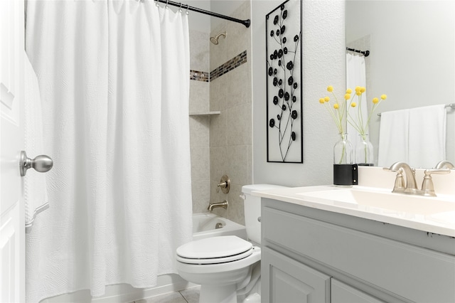 full bathroom with vanity, tile patterned floors, toilet, and shower / bath combo