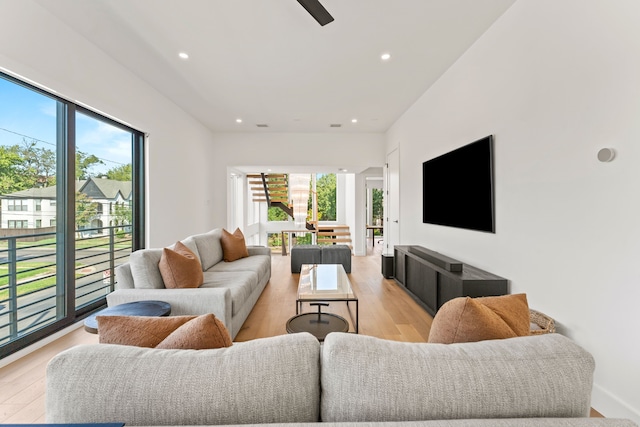 living room featuring light wood-type flooring