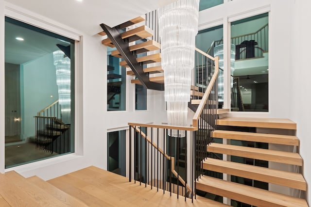 stairs with hardwood / wood-style floors