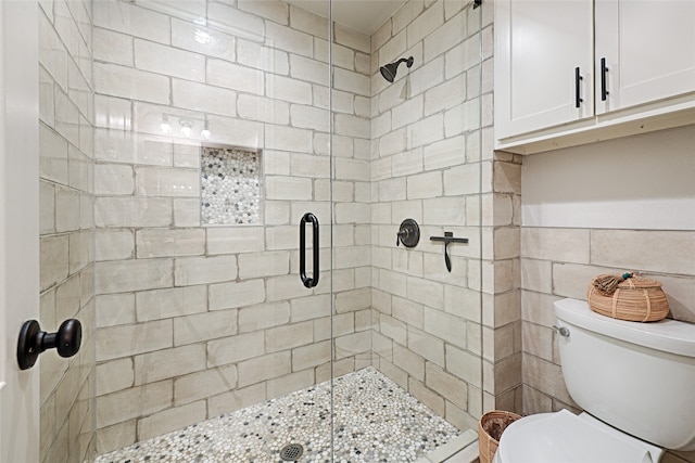 bathroom featuring an enclosed shower and toilet