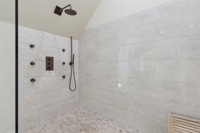 903 N College St, Mckinney, TX 75069 - full bathroom featuring lofted ceiling and tiled shower